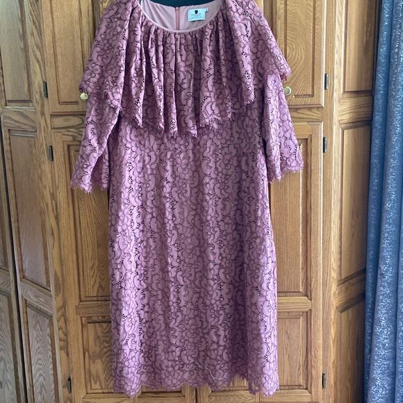 Dainty Jewells Antebellum Dark Mauve Modest Lace Slimming Sheath Midi Dress - Picture 2 of 13